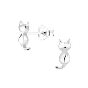 Silver Cat Stud Earrings