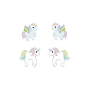Silver Unicorn Stud Earrings Set