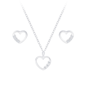 Silver Heart Necklace and Stud Earrings Set