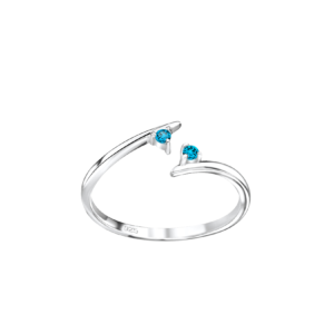 Silver Opened Toe Ring - Medium Aqua