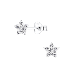 Silver Star Crystal Stud Earrings - Crystal