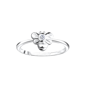 Silver Bee Adjustable Ring - White