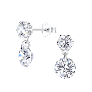 Silver Sparkling Stud Earrings - White