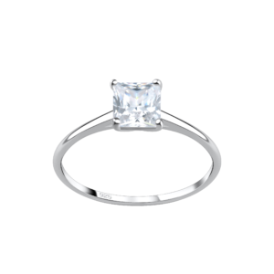 5mm Square Cubic Zirconia Silver Ring - 8