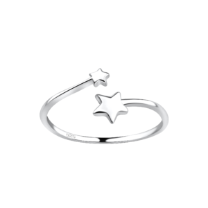 Silver Double Star Open Ring - 6