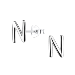 Silver Letter N Stud Earrings