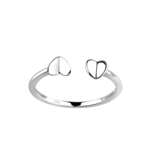 Silver Opened Double Heart Ring - 5