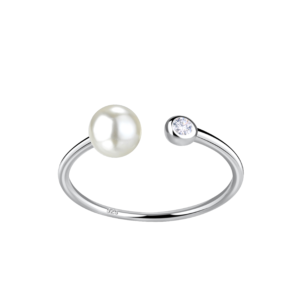 Silver Opened Ring with Pearl - 7