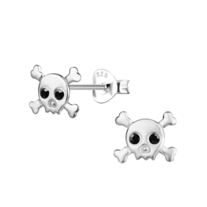Silver Skull Stud Earrings - Jet