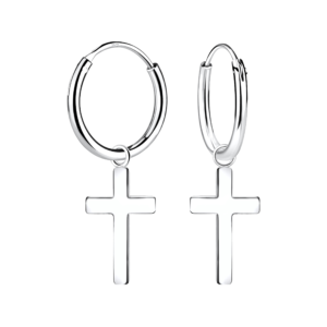 Silver Cross Charm Hoop Earrings