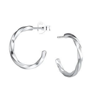 Silver Twisted Half Hoop Stud Earrings