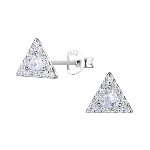 Silver Triangle Stud Earrings - White