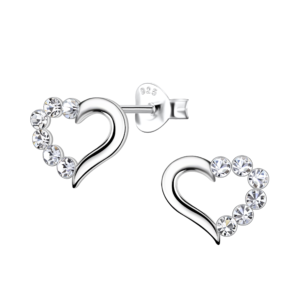 Silver Heart Stud Earrings - Crystal