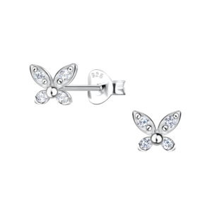 Silver Butterfly Stud Earrings - White