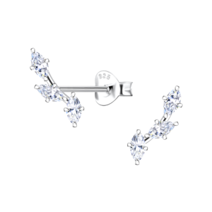 Silver Marquise Cubic Zirconia Stud Earrings - White