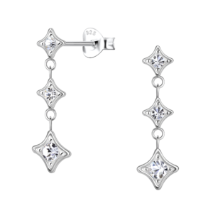 Silver Stars Stud Earrings - Crystal