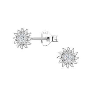 Silver Sun Stud Earrings - White