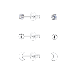 Silver Moon Stud Earrings Set
