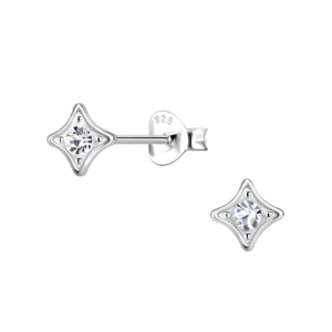 Silver Geometric Stud Earrings - Crystal
