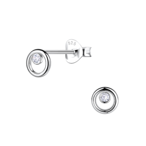 Silver Circle Stud Earrings - White