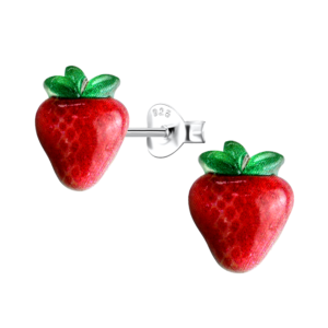 Silver Stud Earrings with Resin Strawberry