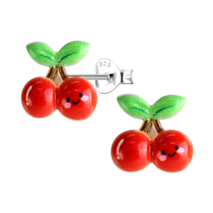Silver Stud Earrings with Resin Cherry