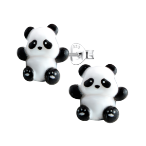 Silver Stud Earrings with Resin Panda