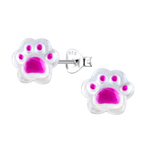 Silver Stud Earrings with Resin Paw Print