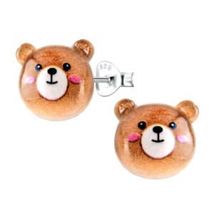 Silver Stud Earrings with Resin Bear