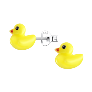 Silver Stud Earrings with Resin Duck
