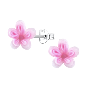 Silver Stud Earrings with Resin Flower