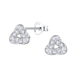 Silver Geometric Stud Earrings - White