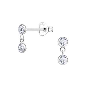 Silver Double Round Stud Earrings - White