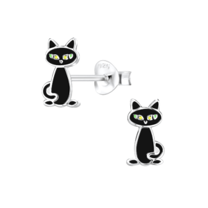 Silver Cat Stud Earrings