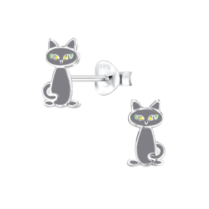 Silver Cat Stud Earrings