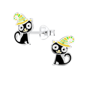 Silver Cat Stud Earrings