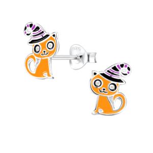 Silver Cat Stud Earrings
