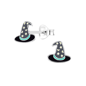 Silver Witch Hat Stud Earrings