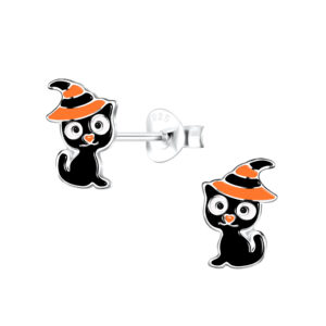 Silver Cat Stud Earrings