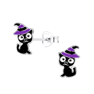 Silver Cat Stud Earrings