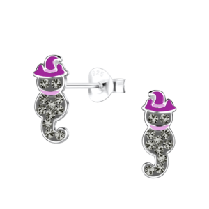 Silver Cat Stud Earrings