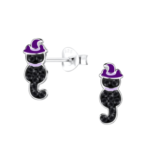 Silver Cat Stud Earrings