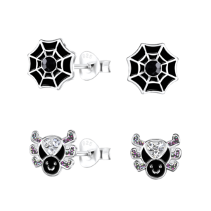 Silver Spider Stud Earrings Set