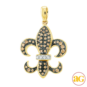 10KY 0.35CTW CHAMPAGNE DIAMOND FLEUR DE LIS PENDAN